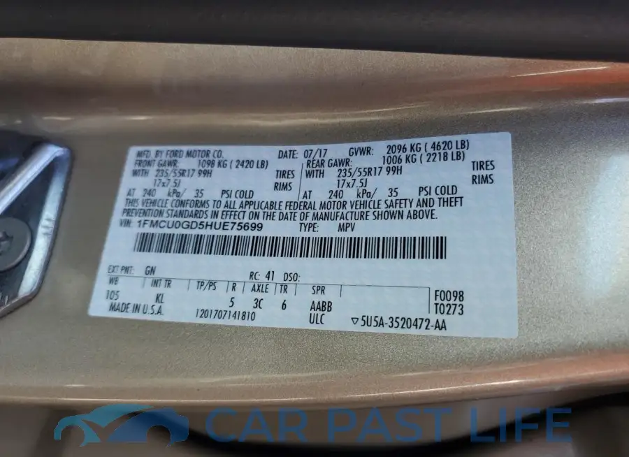 1FMCU0GD5HUE75699# 12