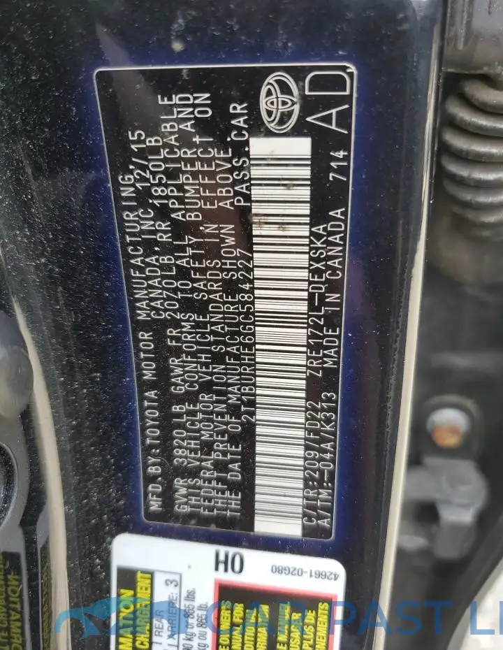 2T1BURHE6GC584227# 12