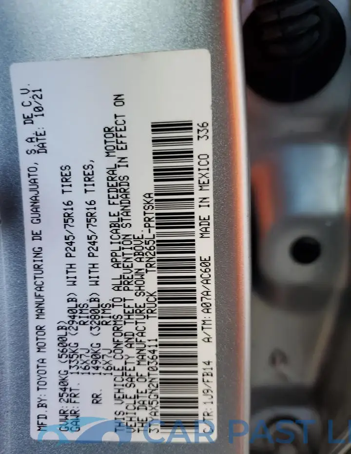 3TYAX5GN2NT036411# 13