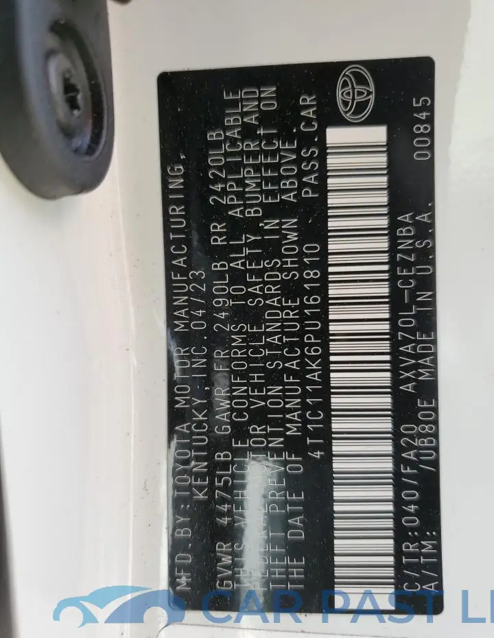 4T1C11AK6PU161810# 13