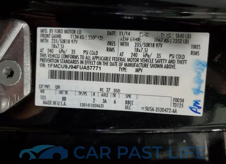 1FMCU9J94FUA57771# 12