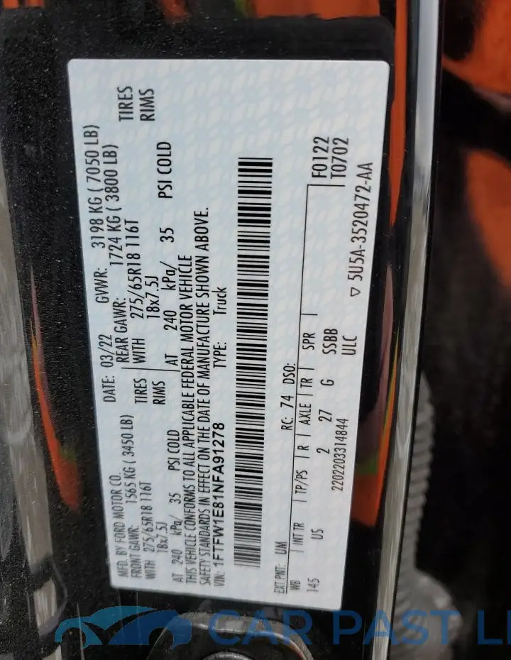 1FTFW1E81NFA91278# 12