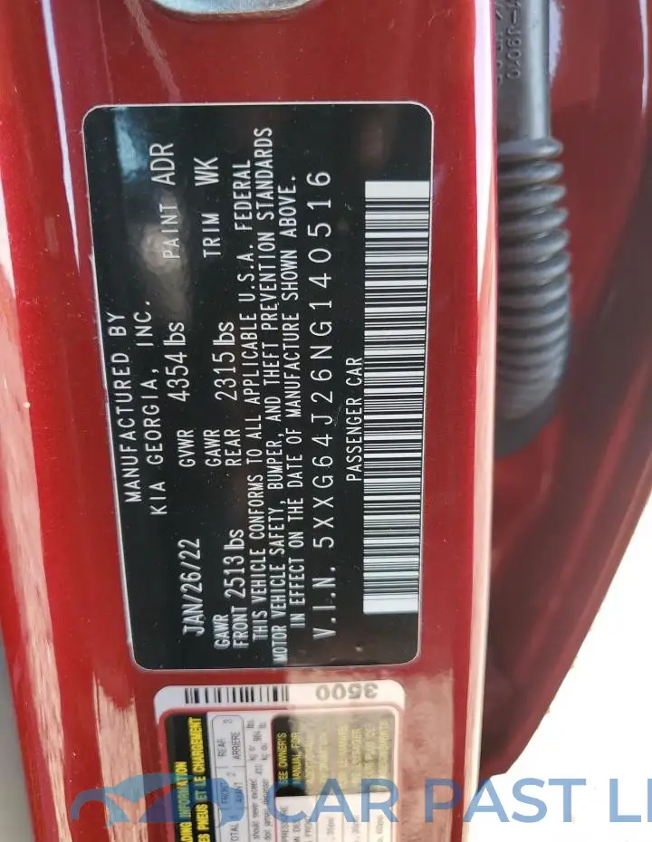 5XXG64J26NG140516# 12
