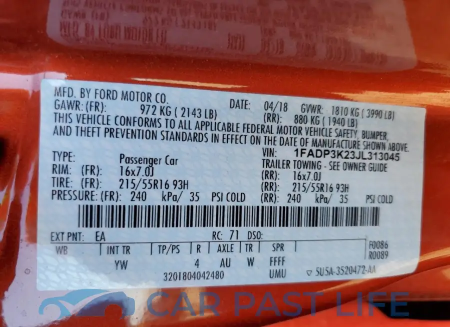 1FADP3K23JL313045# 12