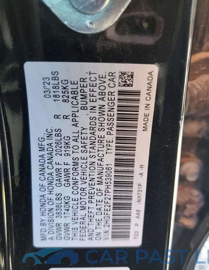 2HGFE2F27PH539061# 12
