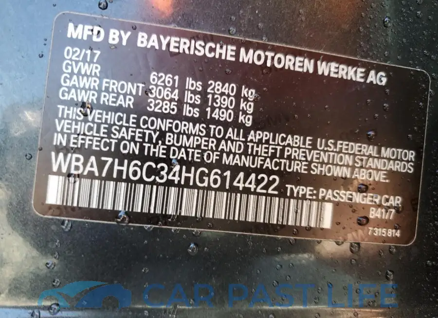 WBA7H6C34HG614422# 12
