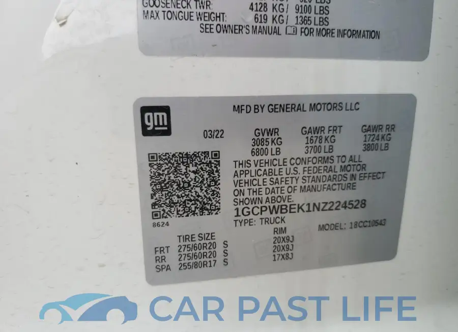 1GCPWBEK1NZ224528# 12