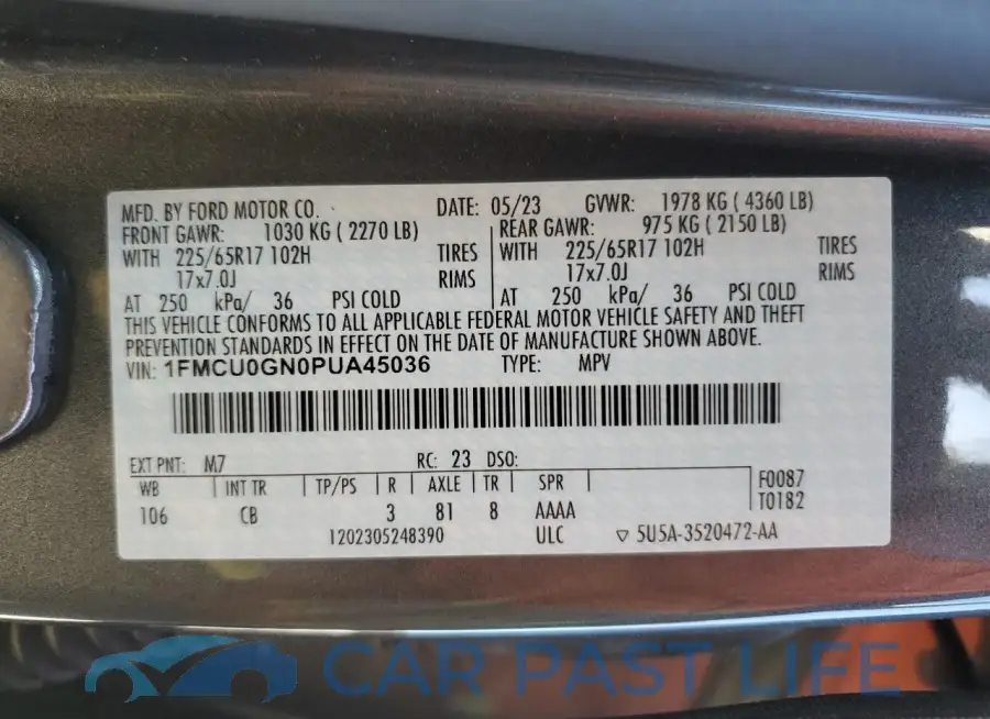 1FMCU0GN0PUA45036# 13