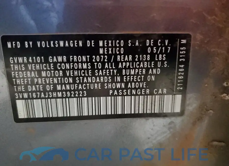 3VW167AJ3HM392223# 13