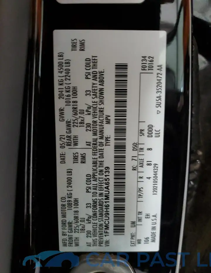 1FMCU9H61MUA65139# 13
