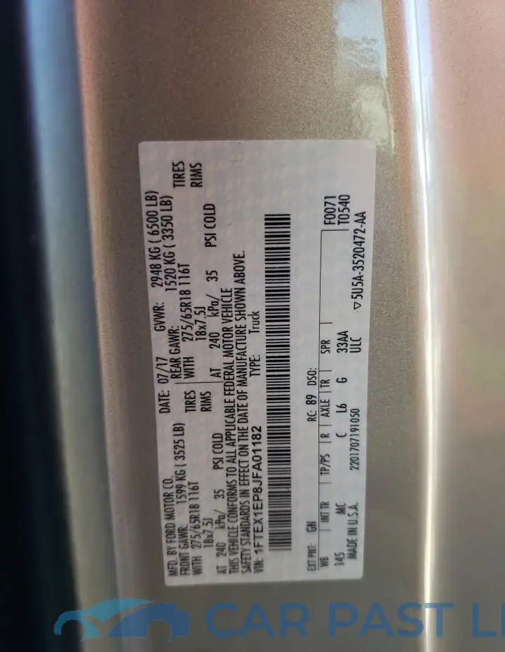1FTEX1EP8JFA01182# 12