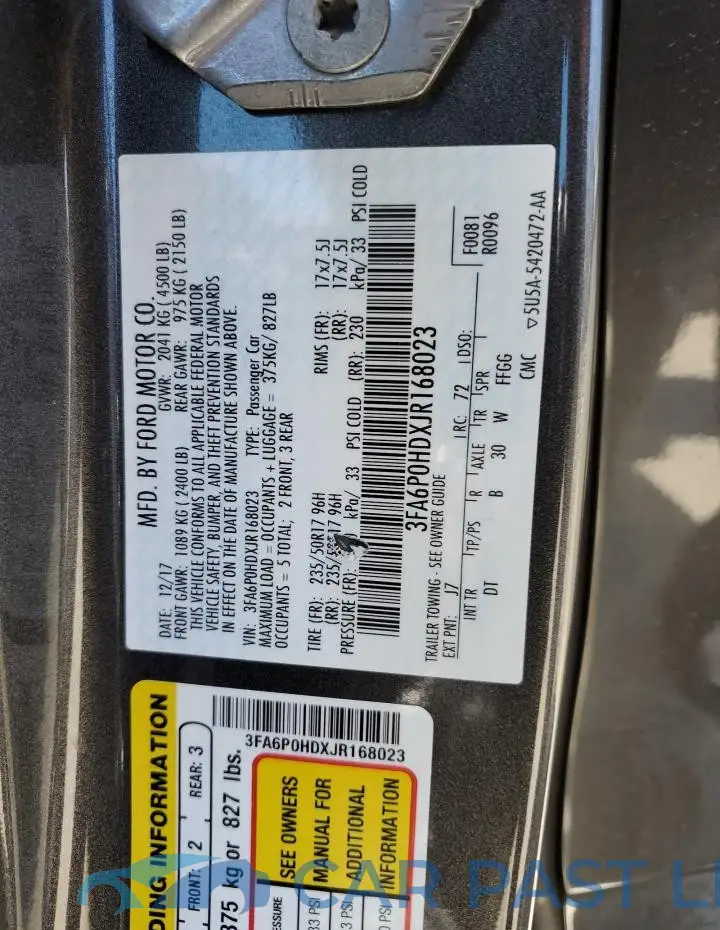 3FA6P0HDXJR168023# 12