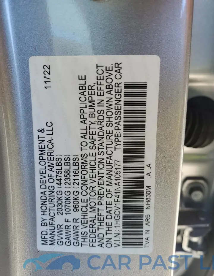 1HGCV1F41NA105177# 12