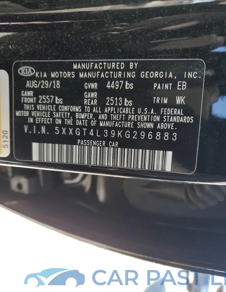 5XXGT4L39KG296883# 12
