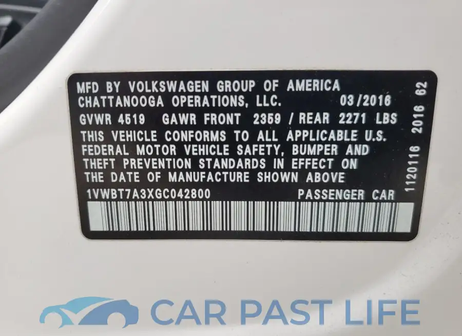 1VWBT7A3XGC042800# 12