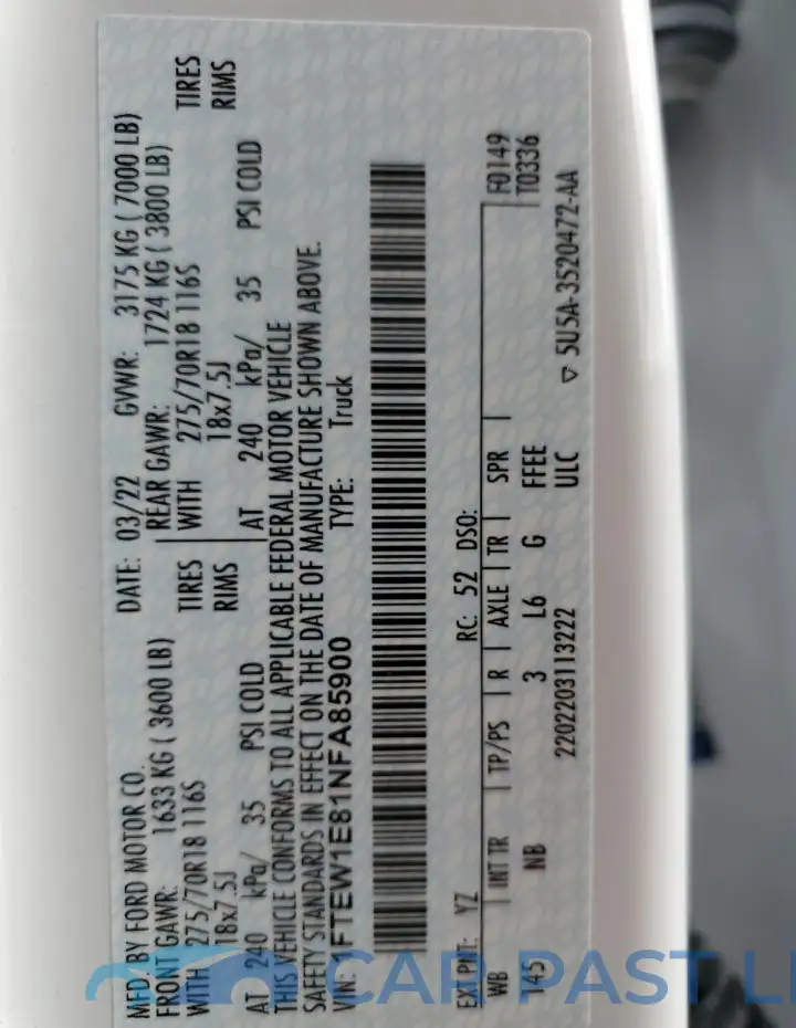 1FTEW1E81NFA85900# 12