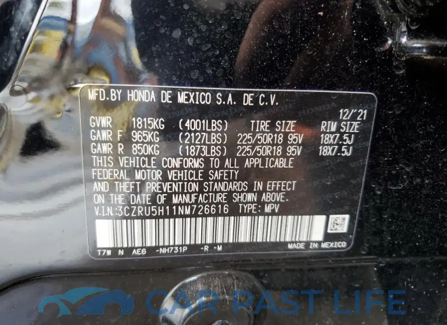3CZRU5H11NM726616# 13