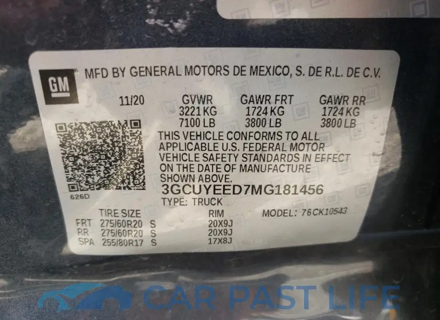 3GCUYEED7MG181456# 12