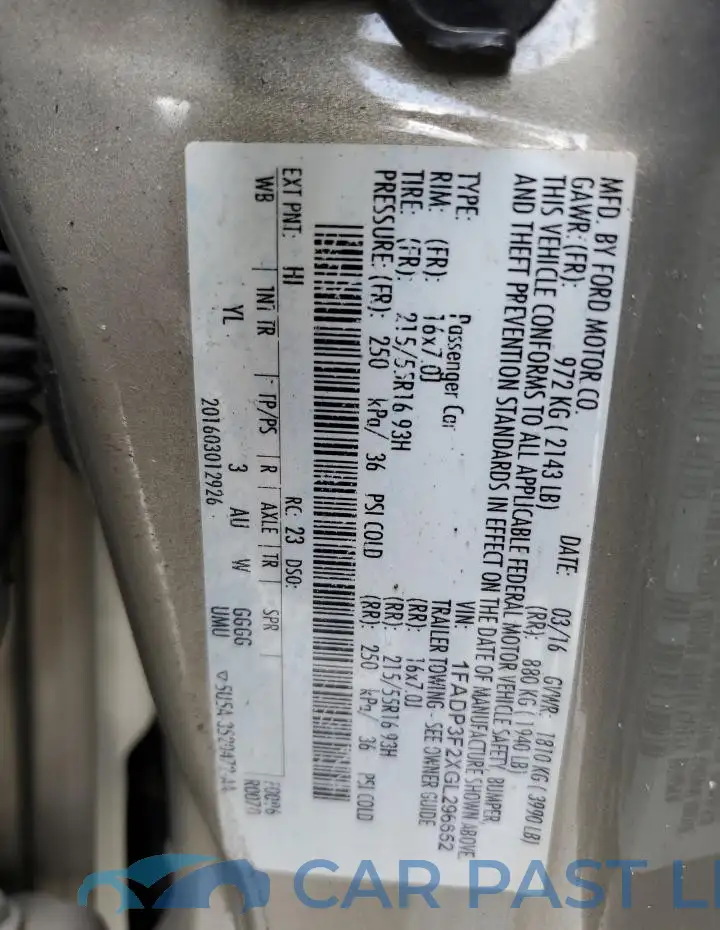 1FADP3F2XGL296652# 12
