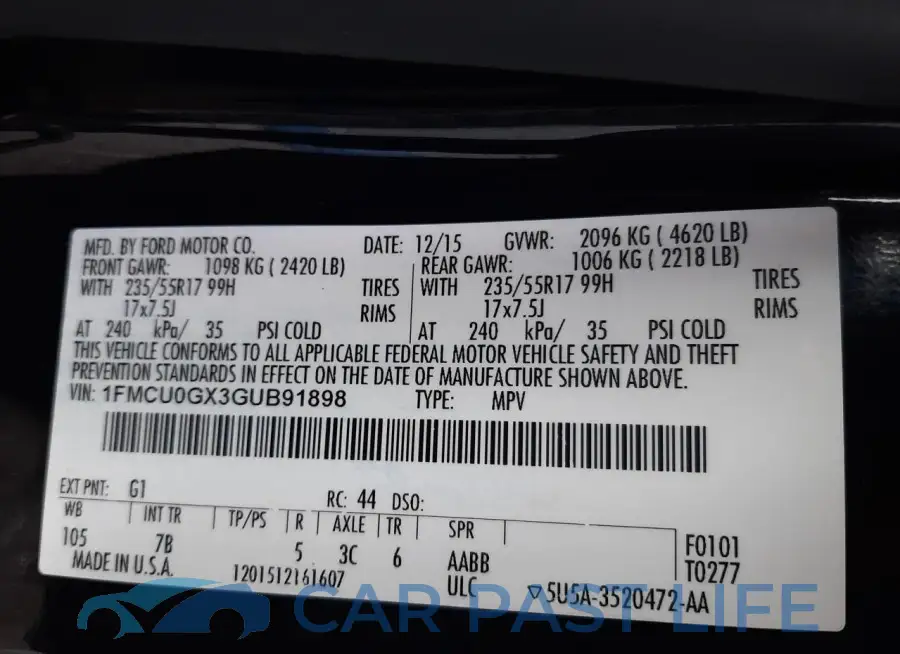 1FMCU0GX3GUB91898# 12