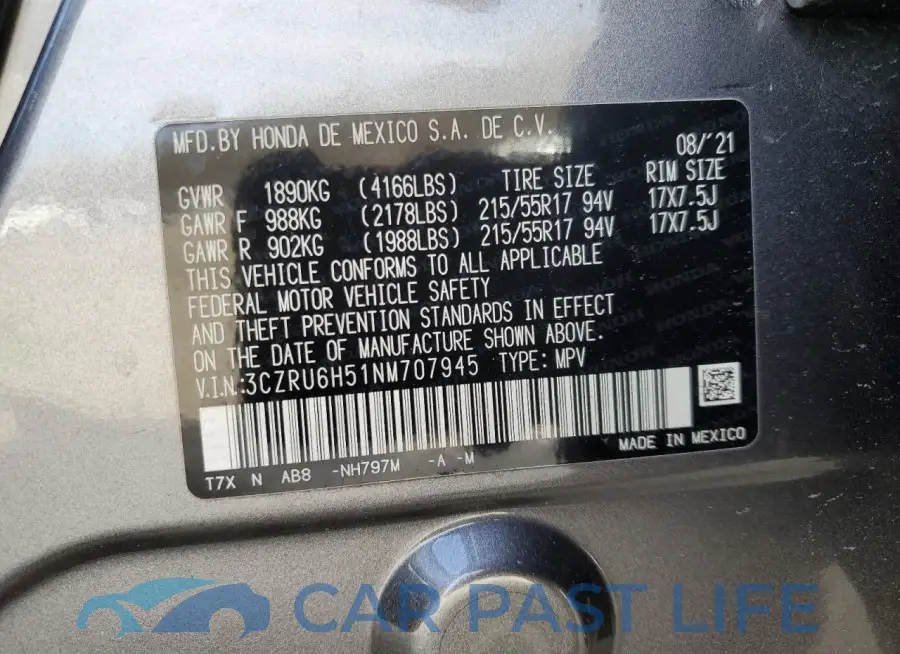 3CZRU6H51NM707945# 12