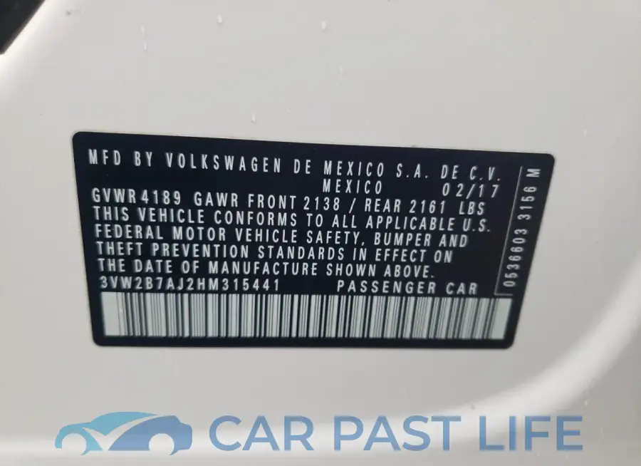 3VW2B7AJ2HM315441# 12