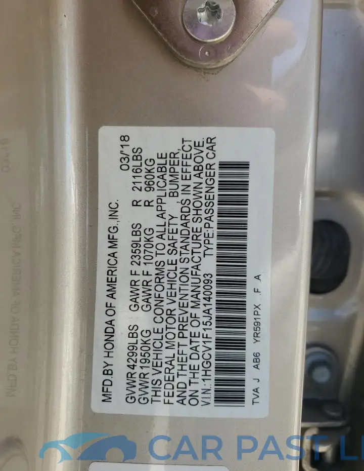 1HGCV1F15JA140093# 12