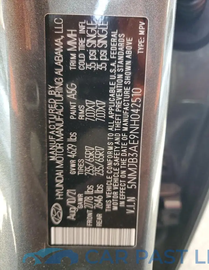 5NMJB3AE9NH042510# 12