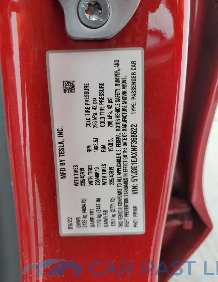 5YJ3E1EAXNF368622# 12