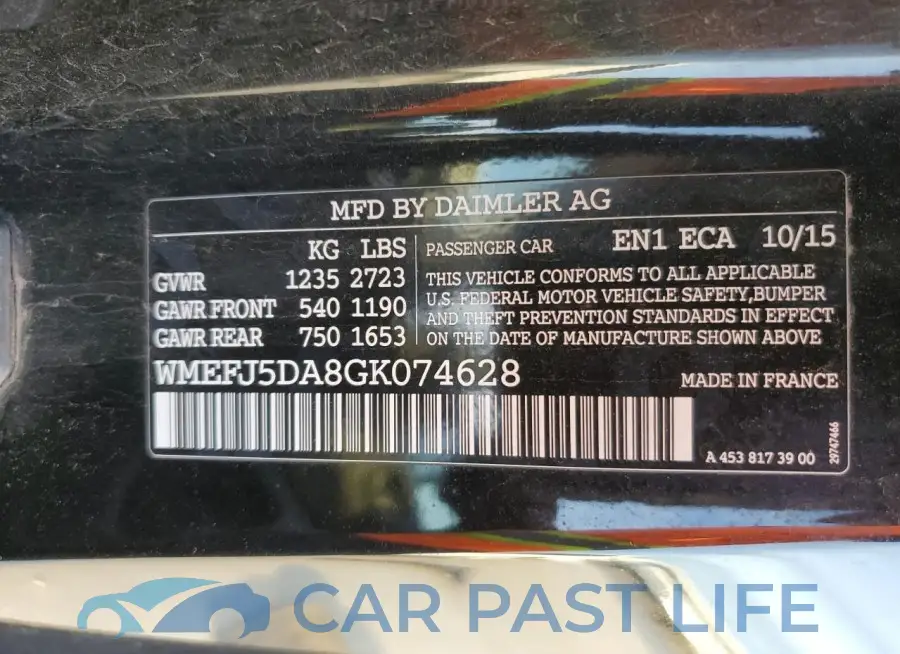 WMEFJ5DA8GK074628# 13