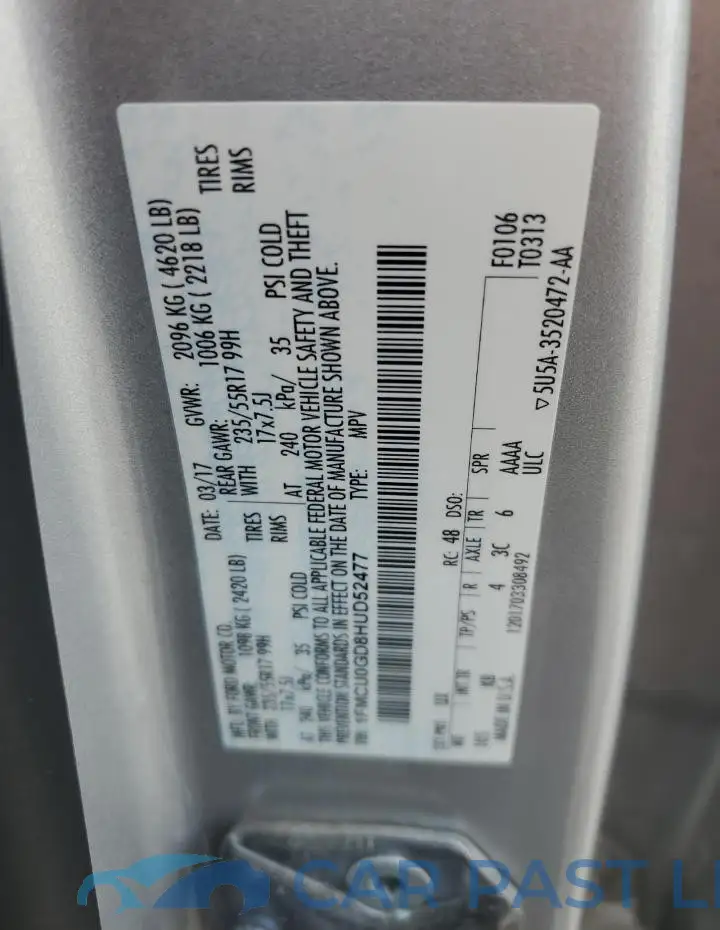 1FMCU0GD8HUD52477# 12