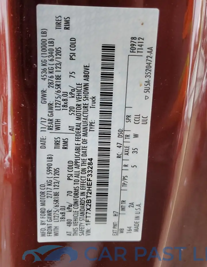 1FT7X2BT2HEF33284# 12