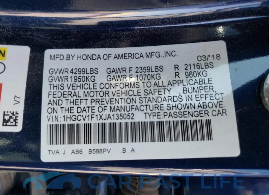 1HGCV1F1XJA135052# 13