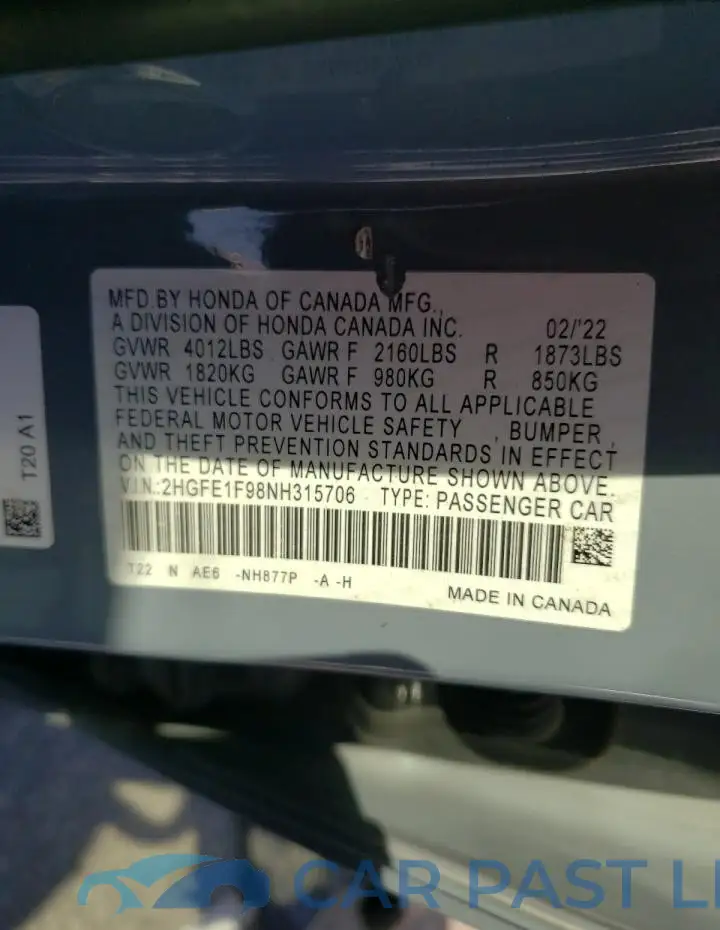2HGFE1F98NH315706# 13