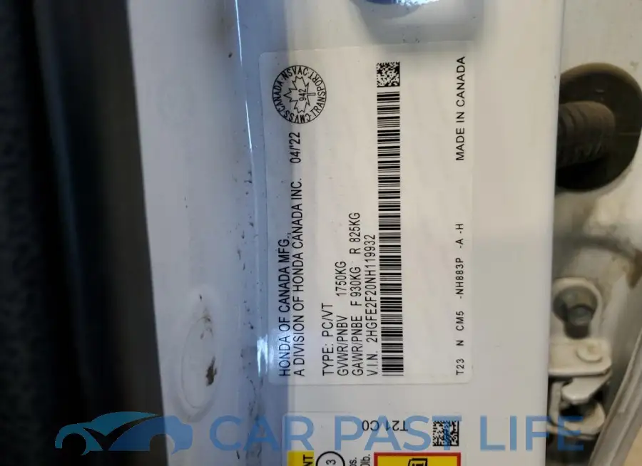 2HGFE2F20NH119932# 12