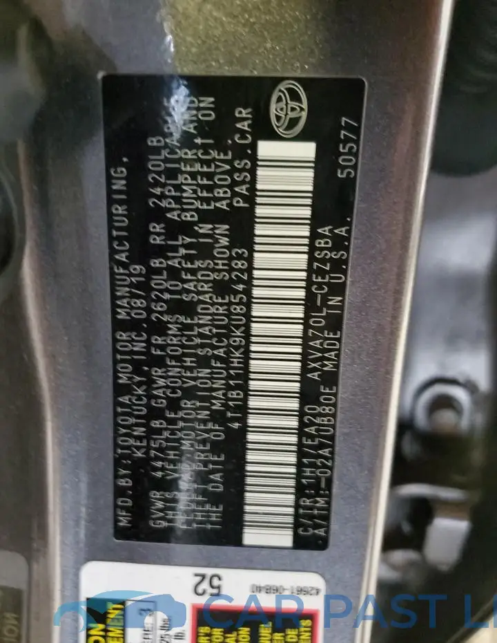 4T1B11HK9KU854283# 12