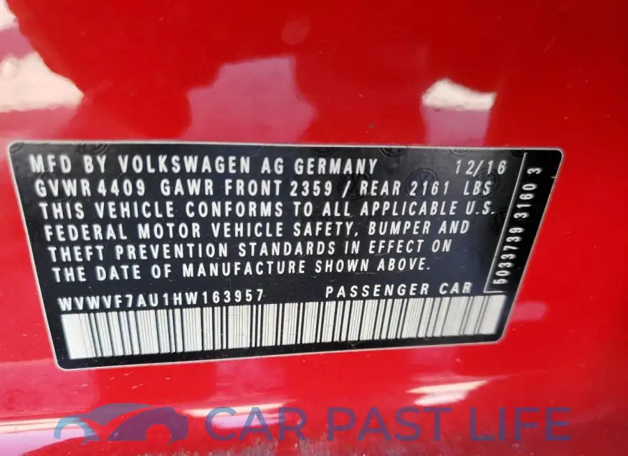 WVWVF7AU1HW163957# 12