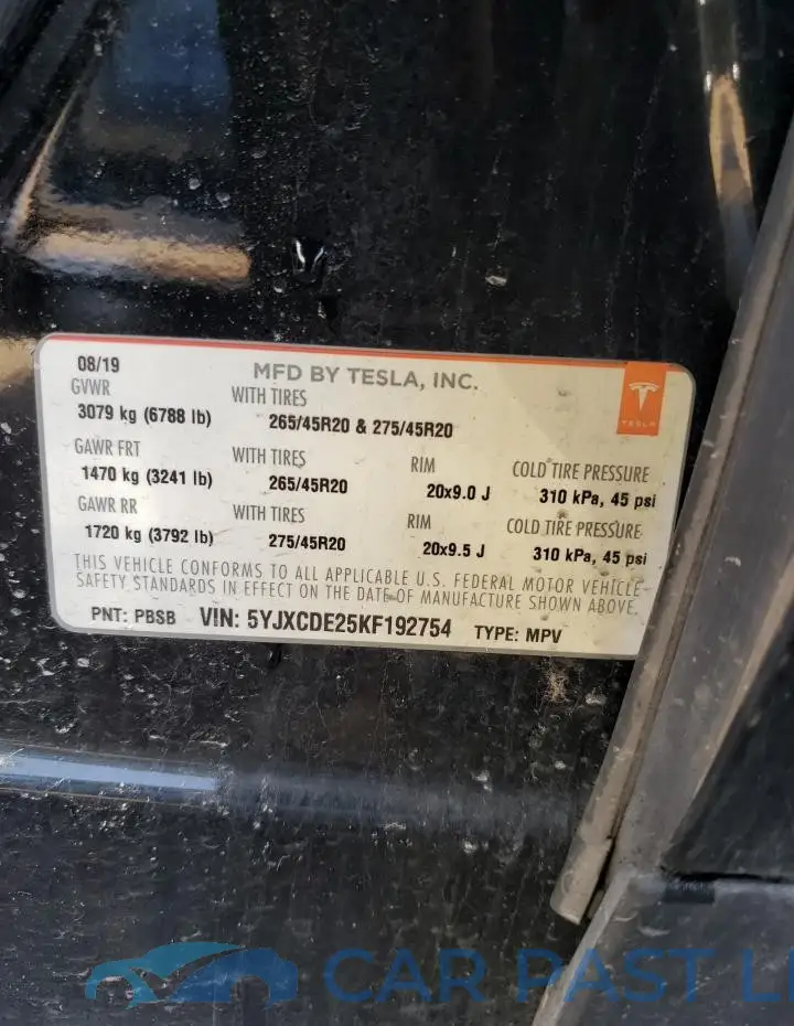 5YJXCDE25KF192754# 12