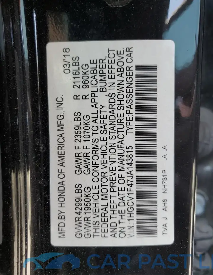 1HGCV1F47JA143815# 13