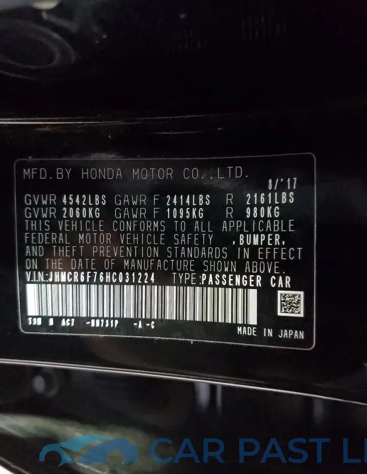 JHMCR6F76HC031224# 13