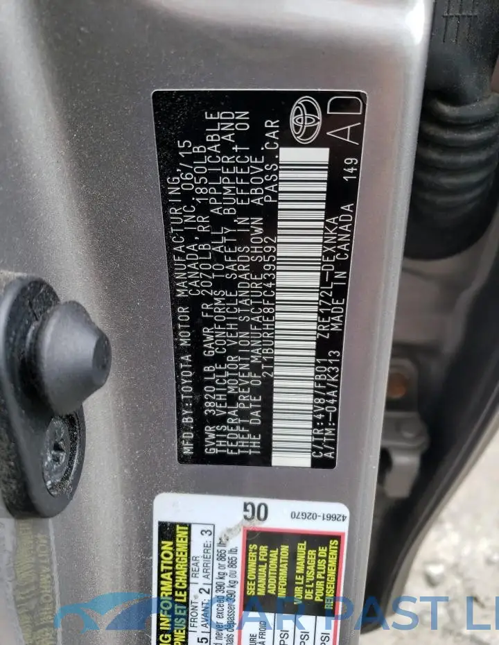 2T1BURHE8FC439592# 12