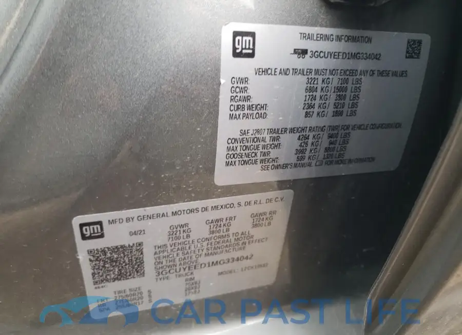 3GCUYEED1MG334042# 12