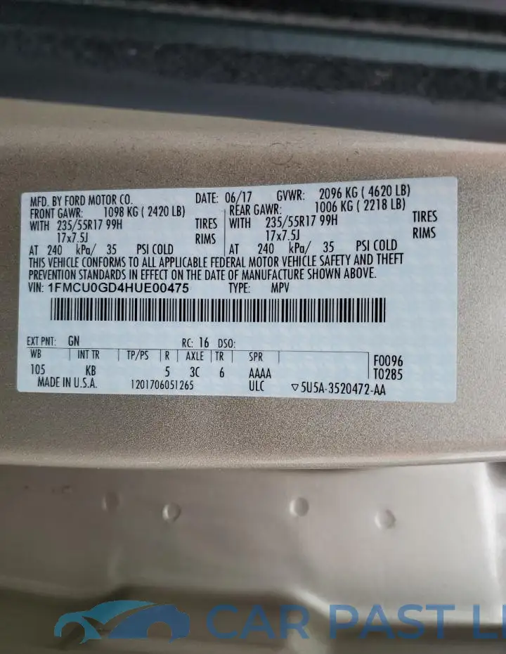 1FMCU0GD4HUE00475# 12