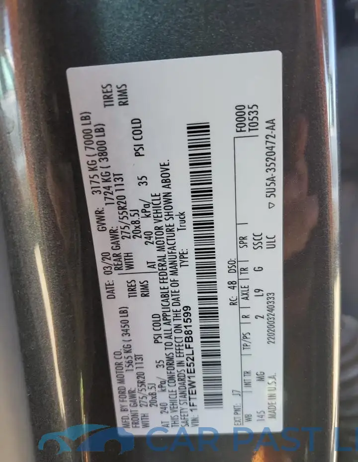 1FTEW1E52LFB81599# 12