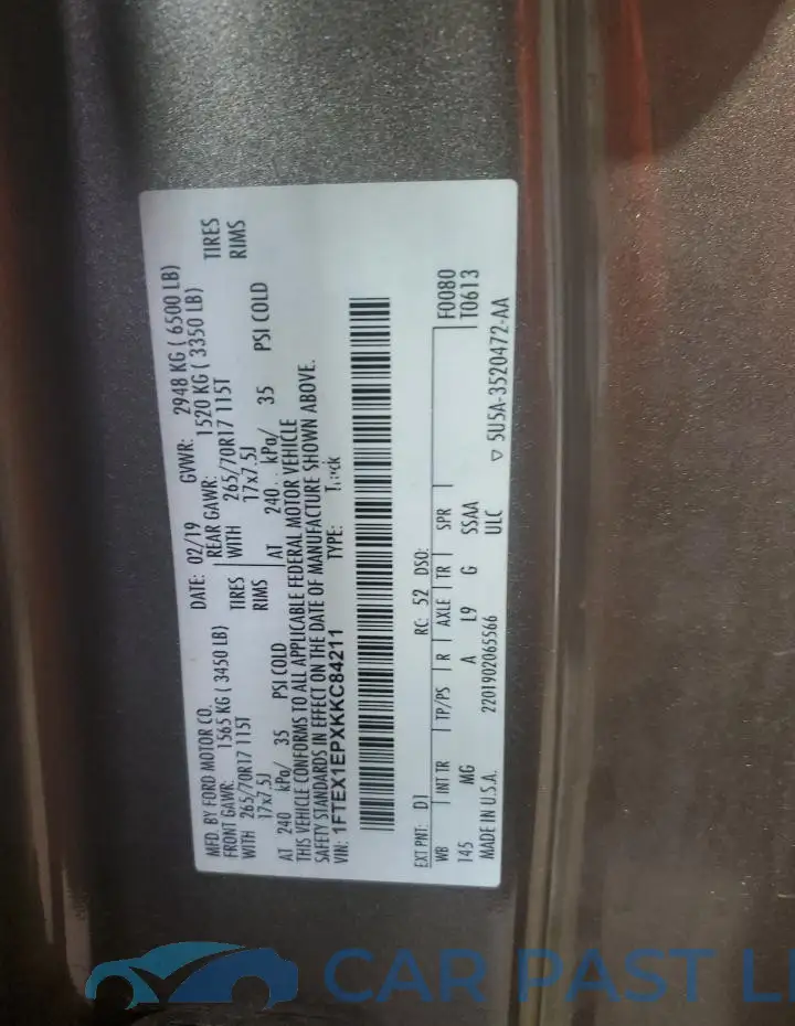 1FTEX1EPXKKC84211# 12