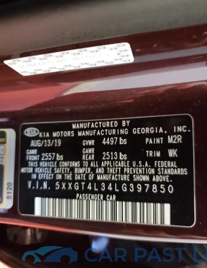 5XXGT4L34LG397850# 12