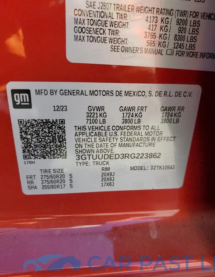 3GTUUDED3RG223862# 12