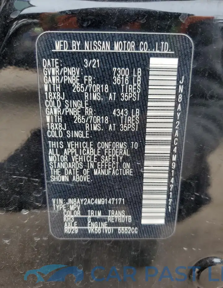 JN8AY2AC4M9147171# 14