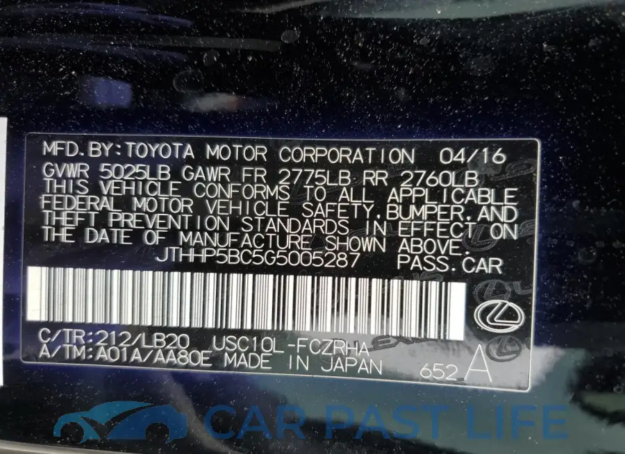JTHHP5BC5G5005287# 12