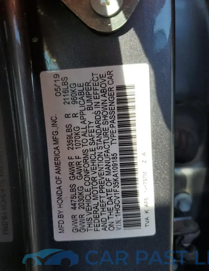 1HGCV1F35KA109185# 12